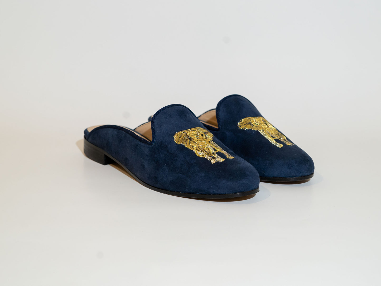 Gold Elephant Navy Blue Mule