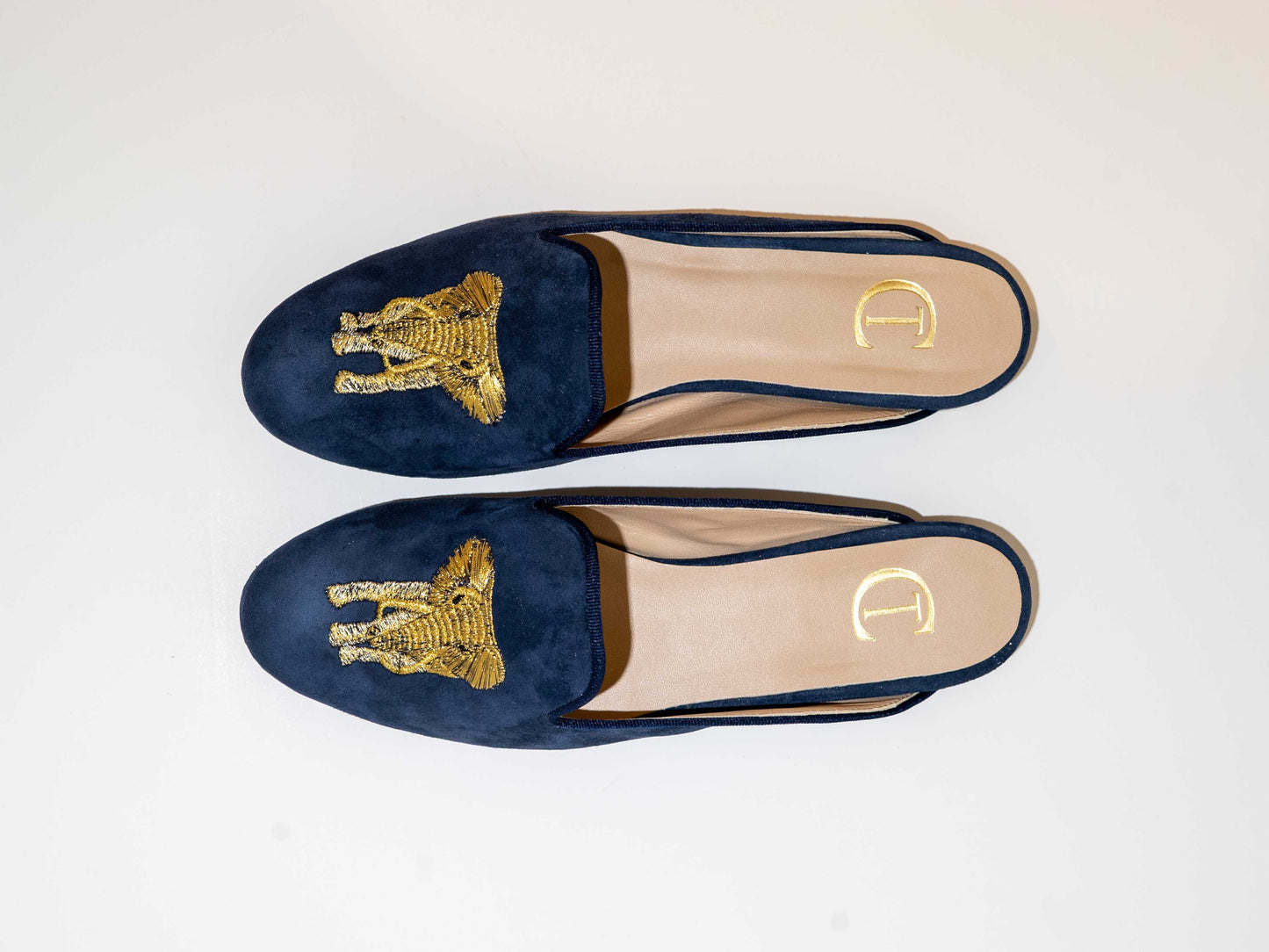 Gold Elephant Navy Blue Mule