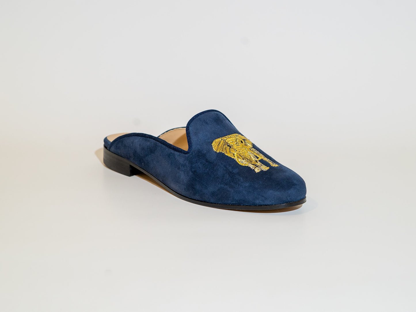 Gold Elephant Navy Blue Mule